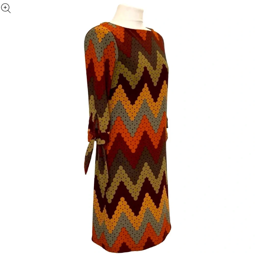 ILE Retro chevron circles print dress Size 14 - Picture 2 of 9